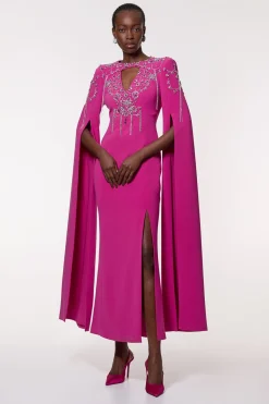 Robe Maxi en Cape Tissée Cady Ornée de Cristaux