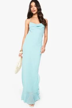 Robe maxi en chiffon à col drapé