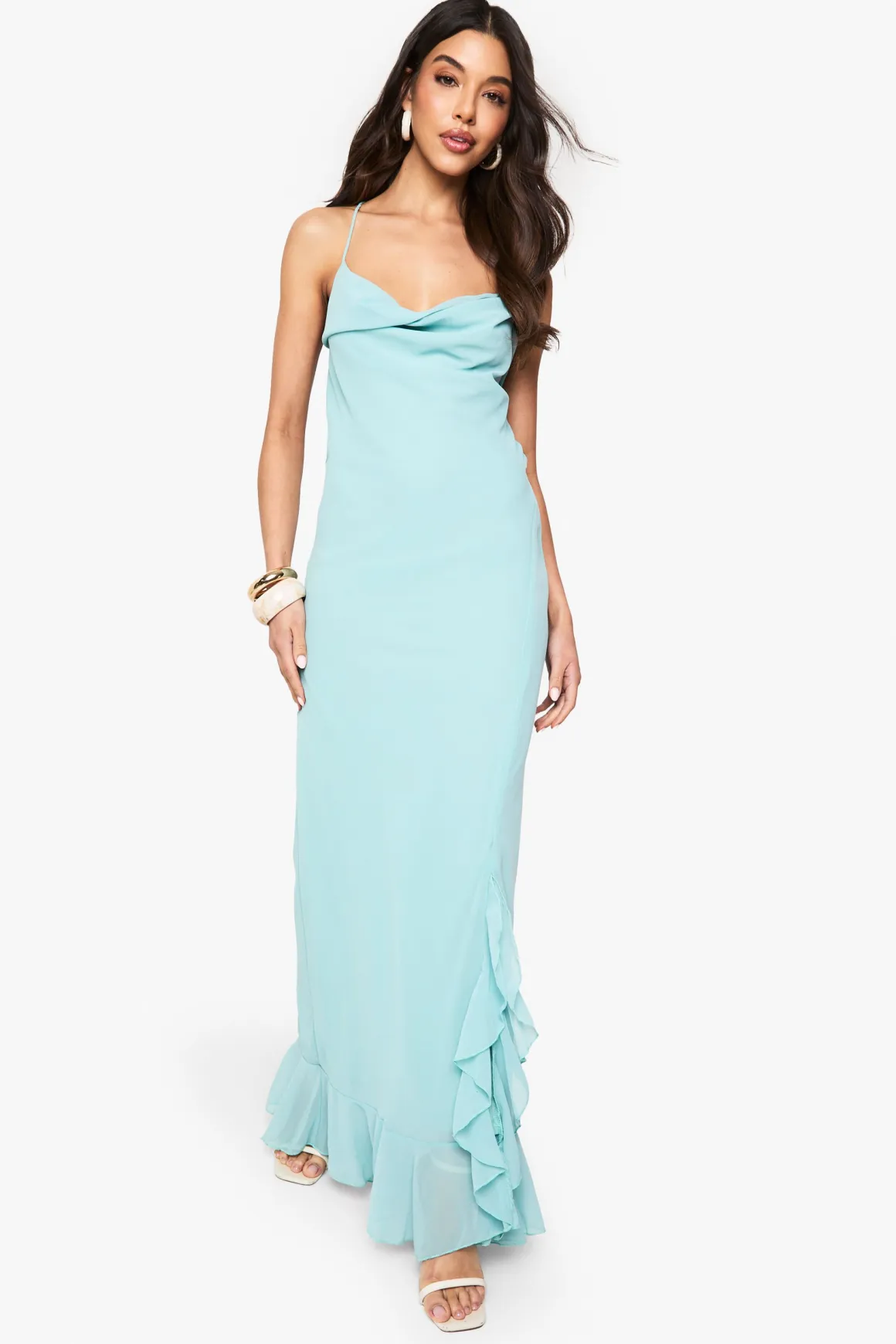 Robe maxi en chiffon à col drapé