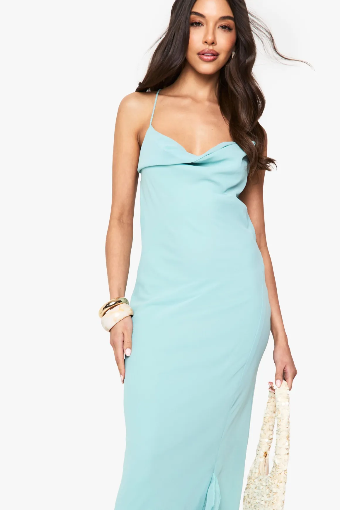 Robe maxi en chiffon à col drapé