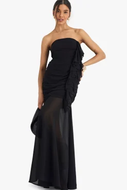 Robe maxi en chiffon froncée