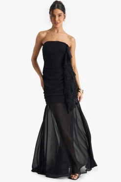 Robe maxi en chiffon froncée