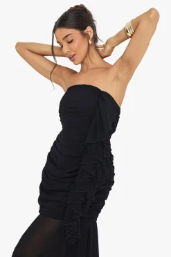 Robe maxi en chiffon froncée
