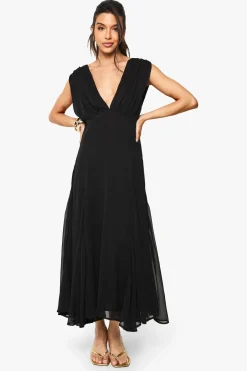 Robe maxi en chiffon à manches d'ange et détail fendu