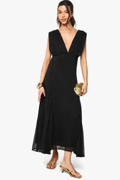 Robe maxi en chiffon à manches d'ange et détail fendu