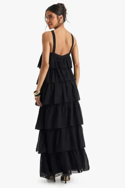 Robe maxi en chiffon à volants et décolleté halter