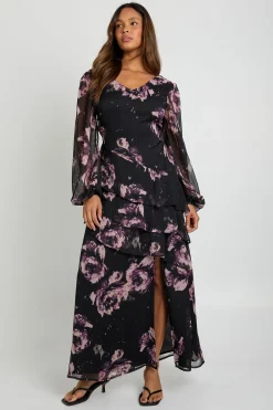 Robe maxi en chiffon à volants floraux
