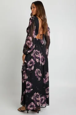 Robe maxi en chiffon à volants floraux
