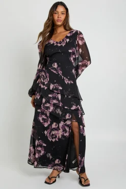 Robe maxi en chiffon à volants floraux