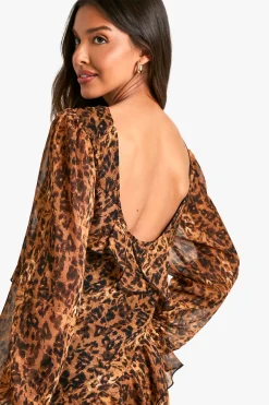 Robe maxi en chiffon à volants léopard