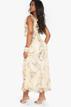 boohoo Robe maxi en chiffon à volants motif synthétique<Femme Robes|Robe Invitée Mariage