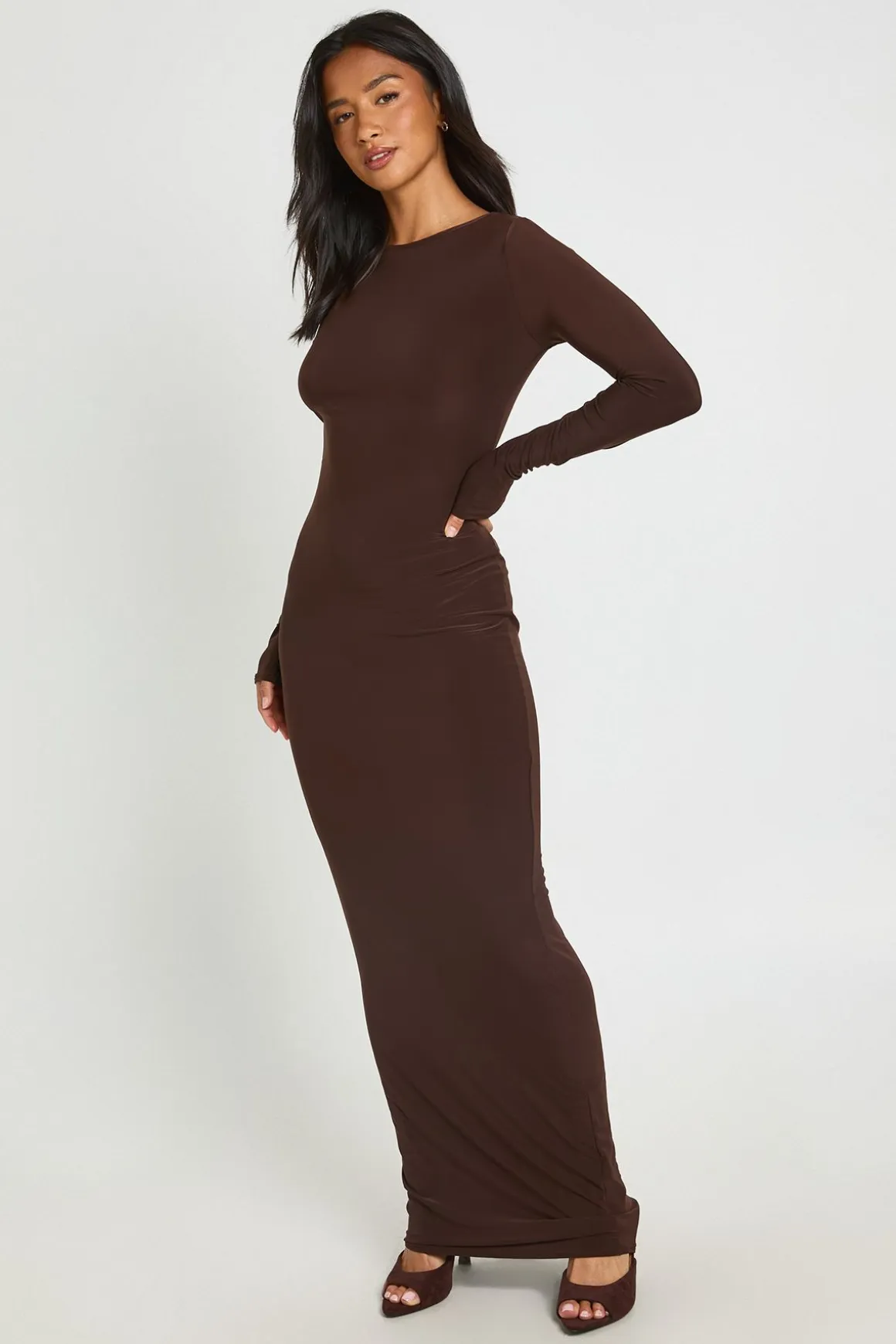 Robe Maxi À Encolure Arrondie Et Manches Longues En Tissu Doux Au Toucher Petite
