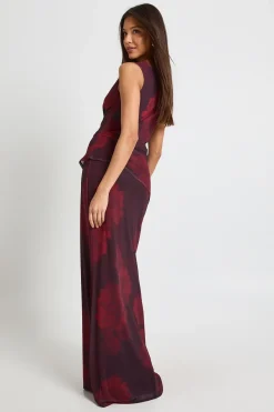 Robe maxi à encolure drapée en maille florale tonale