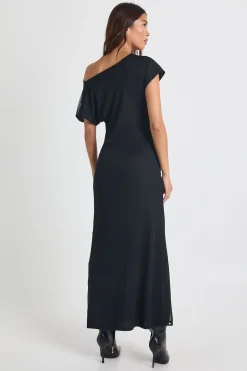 Robe maxi à encolure drapée ornée d'une bordure dorée