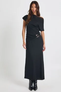 Robe maxi à encolure drapée ornée d'une bordure dorée