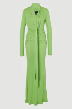 Robe Maxi à Encolure Plongeante en Jersey Crêpe Stretch Premium
