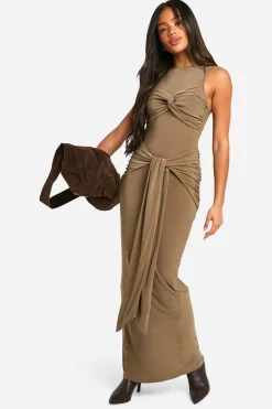 Robe Maxi à Encolure Racer avec Détail Twist et Fronces