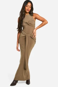 Robe Maxi à Encolure Racer avec Détail Twist et Fronces