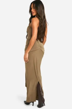 Robe Maxi à Encolure Racer avec Détail Twist et Fronces