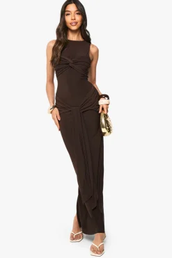 Robe maxi à encolure racer avec détails torsadés et effet froncé