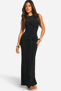 boohoo Robe maxi à encolure racer avec détail twist et effet ruché<Femme Robes Moulantes|Robes