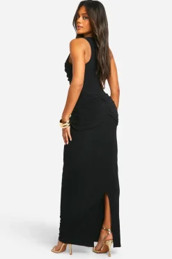 boohoo Robe maxi à encolure racer avec détail twist et effet ruché<Femme Robes Moulantes|Robes