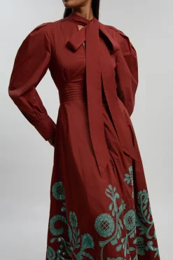 Robe Maxi En Coton Avec Broderie Ajourée Bordure Et Dentelle Échelle