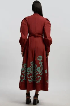 Robe Maxi En Coton Avec Broderie Ajourée Bordure Et Dentelle Échelle