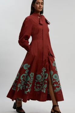 Robe Maxi En Coton Avec Broderie Ajourée Bordure Et Dentelle Échelle