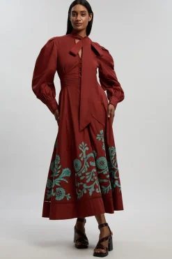 Robe Maxi En Coton Avec Broderie Ajourée Bordure Et Dentelle Échelle