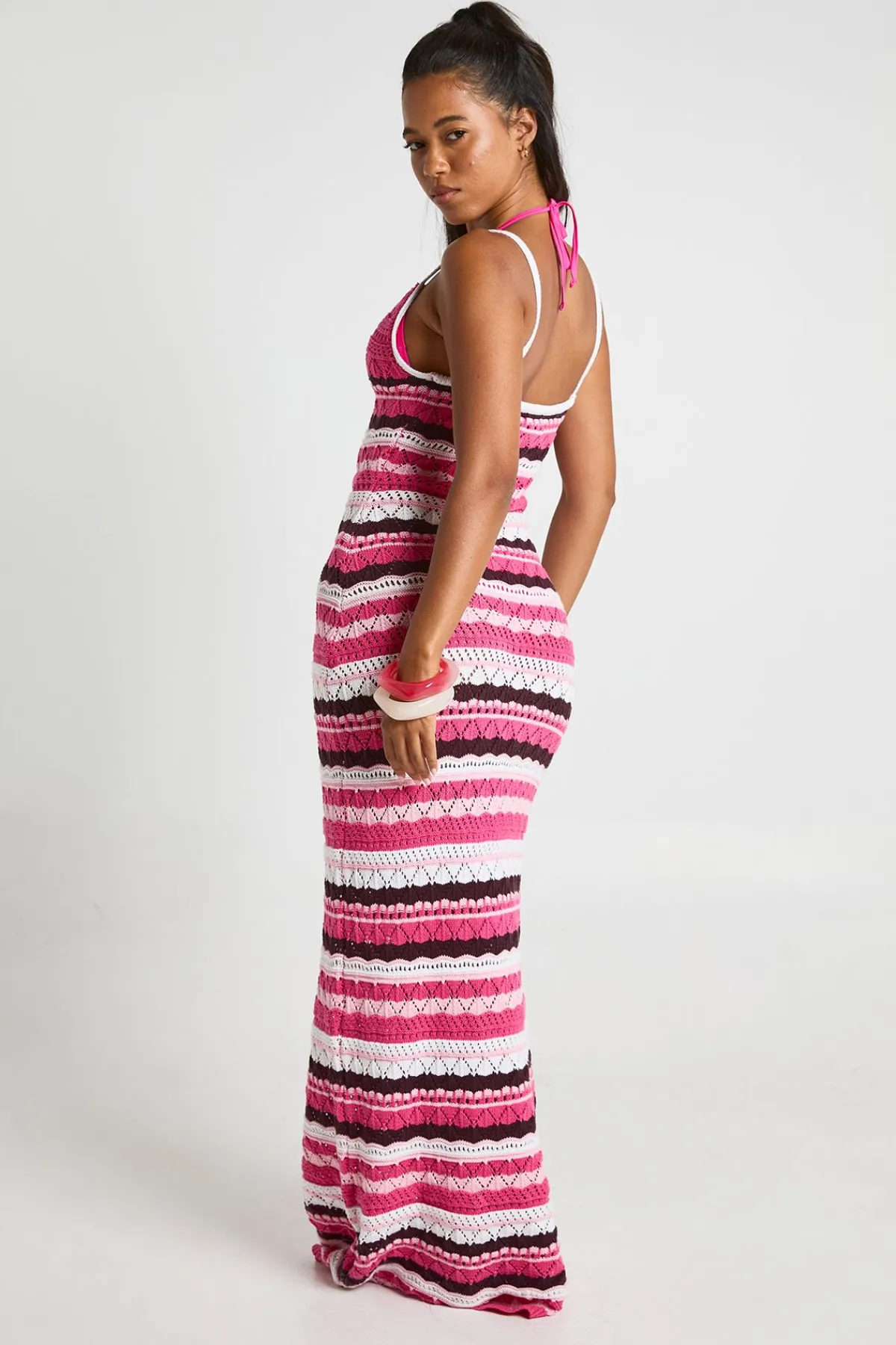 boohoo Robe Maxi En Crochet À Rayures<Femme Toutes Les Robes|Robes Longues