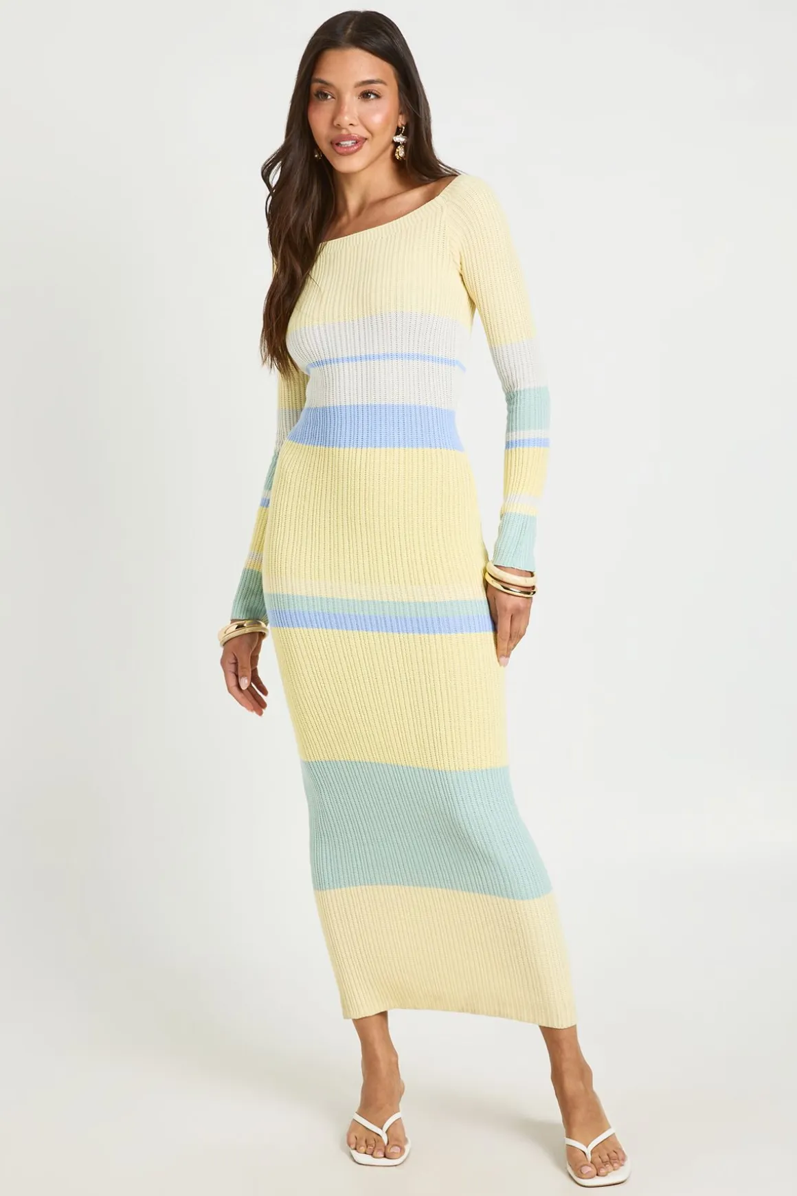Robe Maxi En Crochet À Rayures Premium