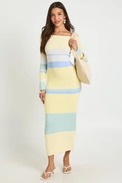 Robe Maxi En Crochet À Rayures Premium