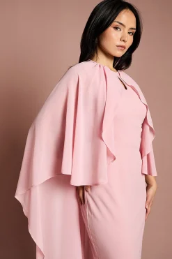 Robe Maxi en Crêpe avec Cape en Mousseline à Volants Petite Taille