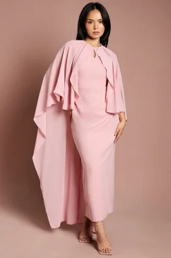 Robe Maxi en Crêpe avec Cape en Mousseline à Volants Petite Taille