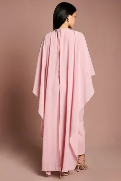 Robe Maxi en Crêpe avec Cape en Mousseline à Volants Petite Taille