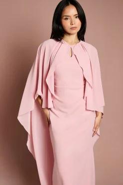 Robe Maxi en Crêpe avec Cape en Mousseline à Volants Petite Taille