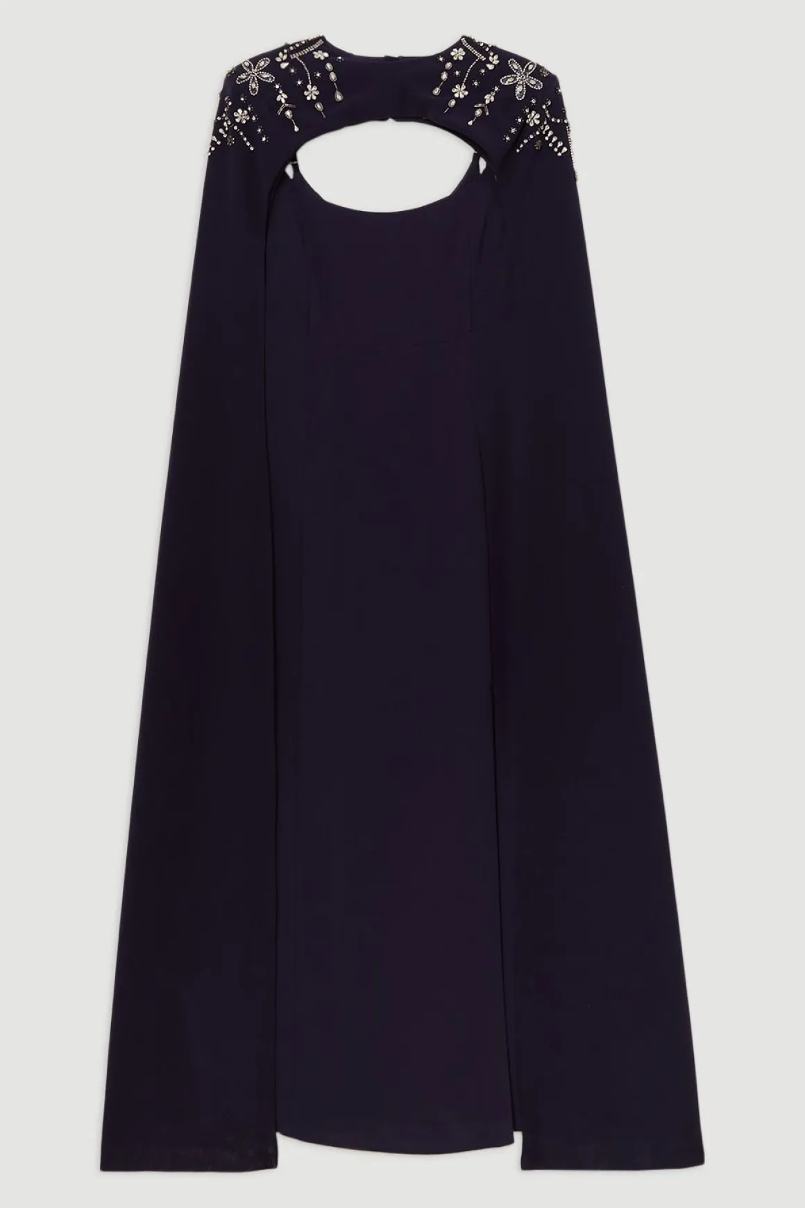 Robe maxi en crêpe de viscose ornée de cristaux avec cape détachable