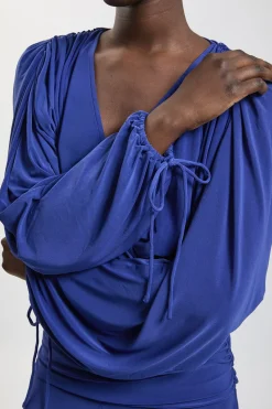 KarenMillen Robe Maxi en Crêpe Drapé Extensible à Décolleté Plongeant et Manches Chauve-Souris Froncée<Femme Robes À Manches Longues|Robes