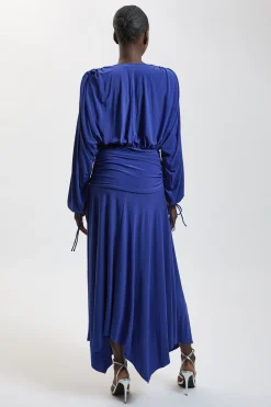 KarenMillen Robe Maxi en Crêpe Drapé Extensible à Décolleté Plongeant et Manches Chauve-Souris Froncée<Femme Robes À Manches Longues|Robes