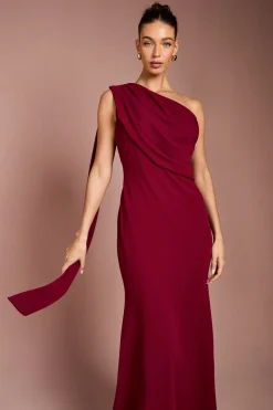 Robe Maxi en Crêpe Extensible à Une Épaule