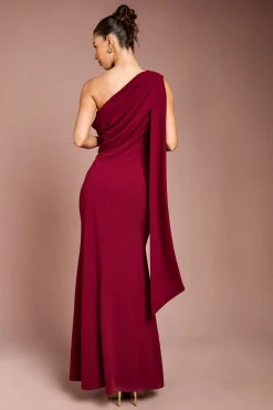 Robe Maxi en Crêpe Extensible à Une Épaule