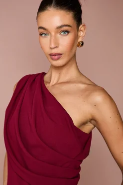 Robe Maxi en Crêpe Extensible à Une Épaule