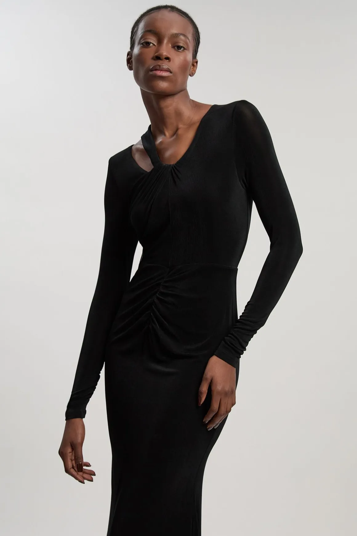 Robe Maxi En Crêpe Fluide Petite Avec Détail Torsadé