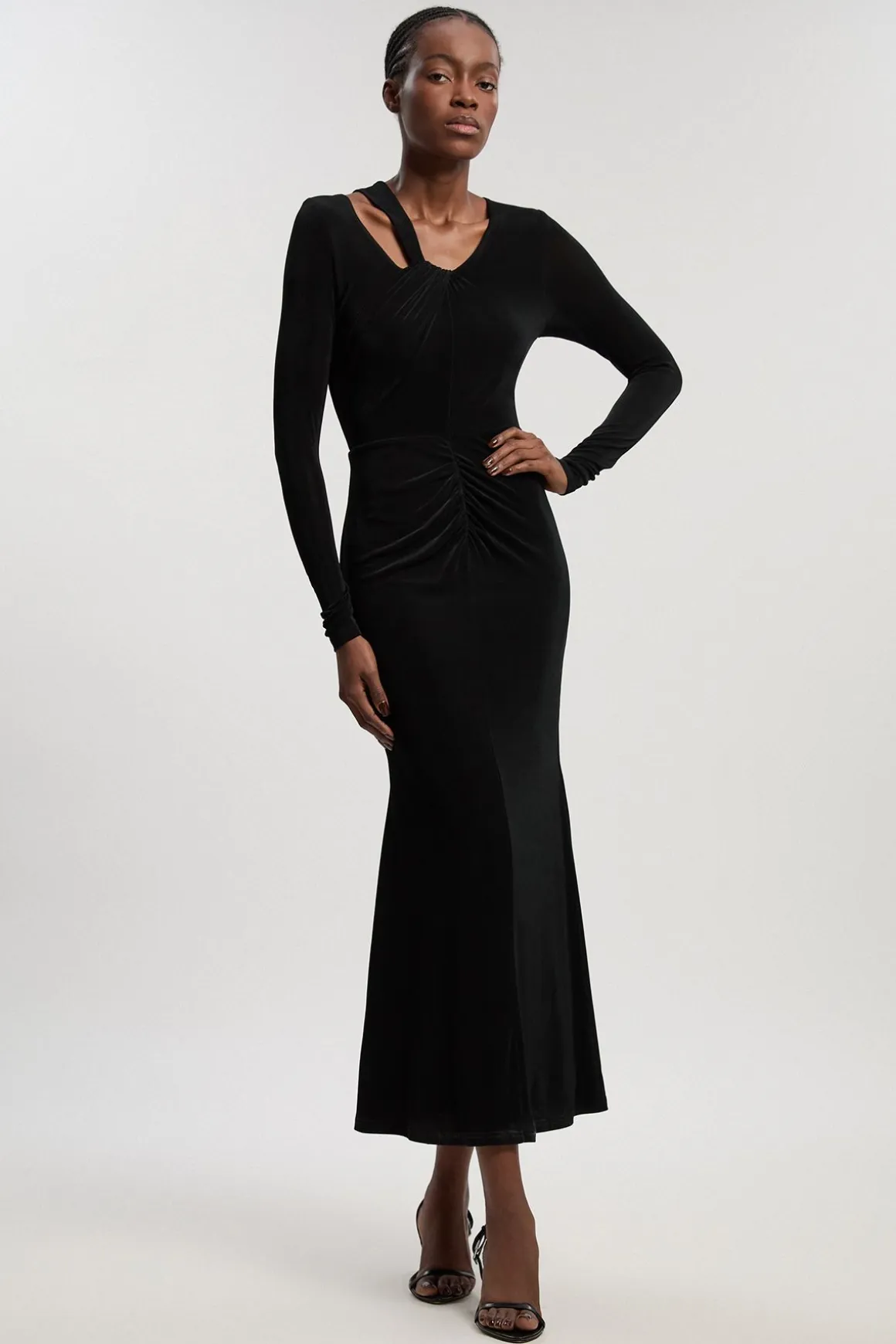 Robe Maxi En Crêpe Fluide Petite Avec Détail Torsadé