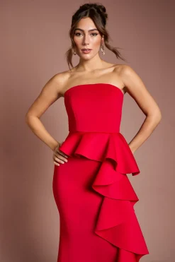 Robe Maxi en Crêpe Stretch à Bandeau et Volants