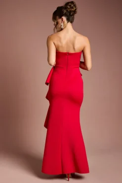 Robe Maxi en Crêpe Stretch à Bandeau et Volants