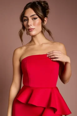 Robe Maxi en Crêpe Stretch à Bandeau et Volants