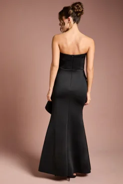 Robe Maxi en Crêpe Stretch à Bandeau et Volants