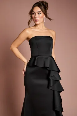Robe Maxi en Crêpe Stretch à Bandeau et Volants